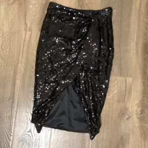 Ruched Sequin Midi Skirt